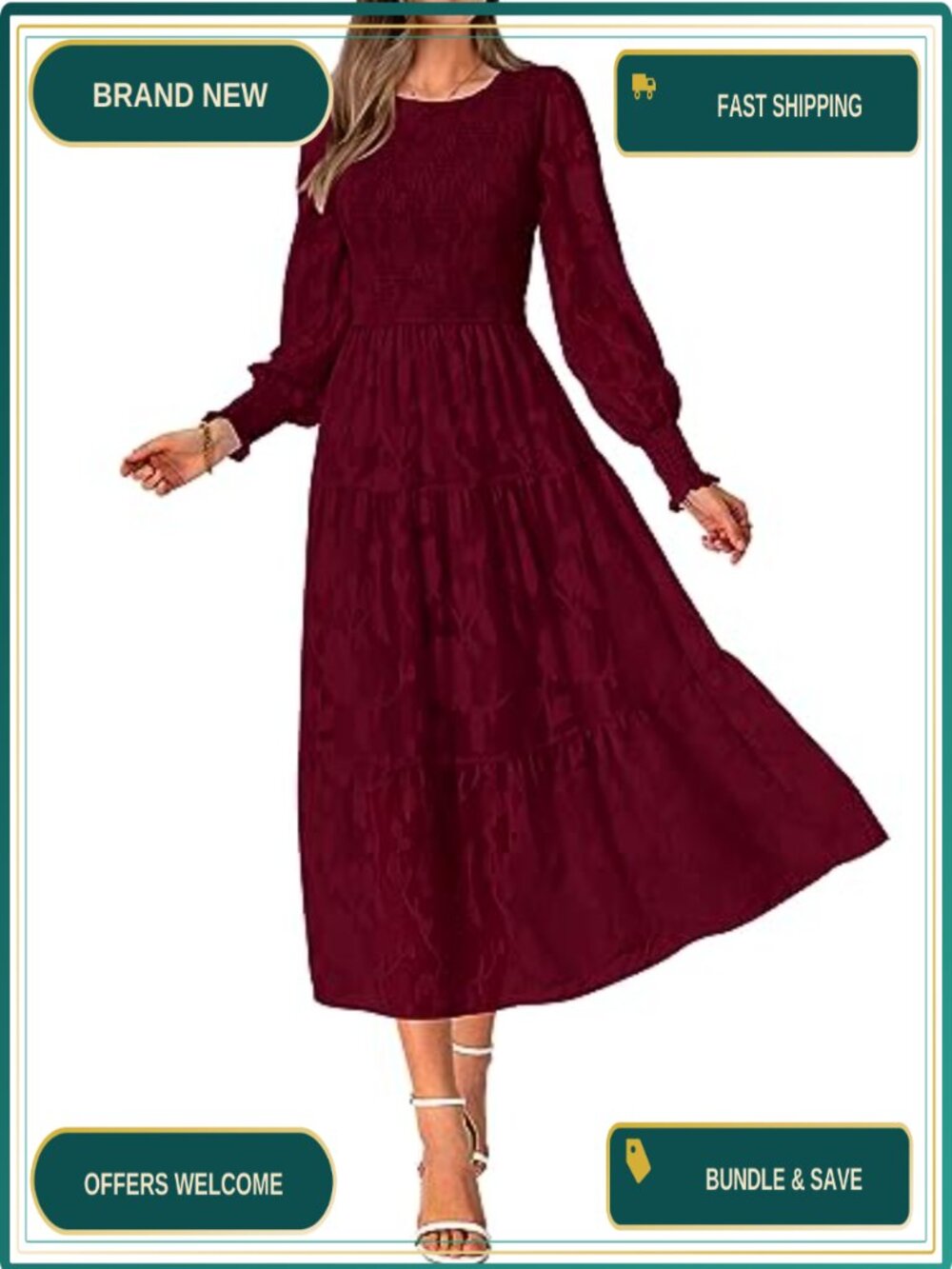 LONG SLEEVE FLORAL MAXI DRESS WEDDING GUEST SMOCKED TIERED RUFFLE CUFFS BUTTON